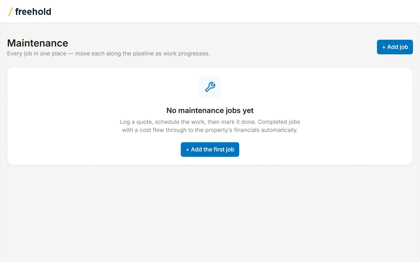 Maintenance screen listing every job with its stage in the pipeline.